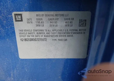 2016 Chevrolet Cruze Premier Auto z USA, uszkodzony, nr VIN 1G1BG5SM3G7275972